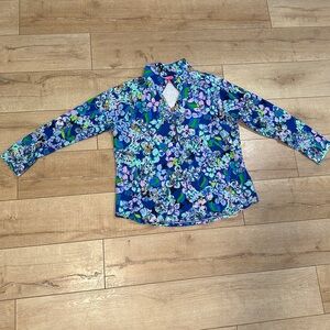 Lilly Pulitzer - Popover, Blue and floral, Quarter-zip Pullover 2XL